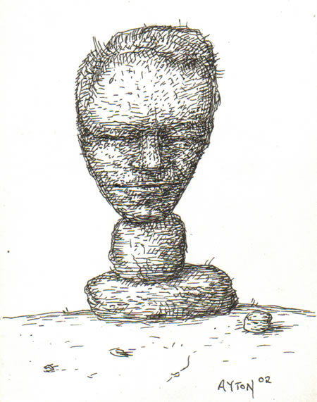 Head on Stones, 2002, ink on paper, 5" x 4" approx.