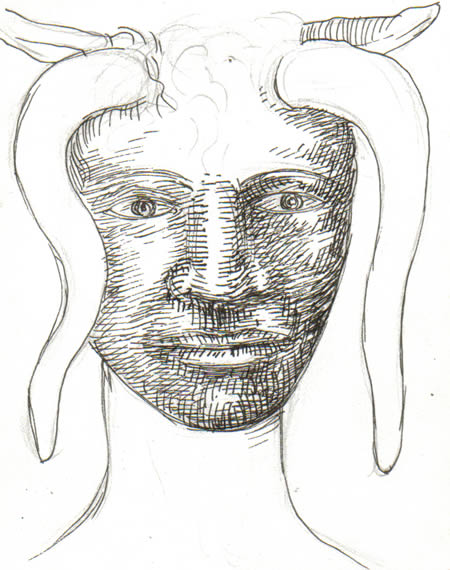 Man with Ram's Horns, 2002(?), ink on paper, 5" x 4", verso of the above